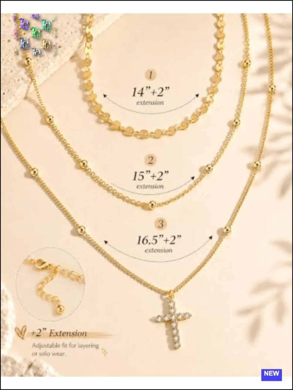 3 Pcs 14K Gold Plated Layered Gold Necklaces Stack Set with Cubic Zirconia
